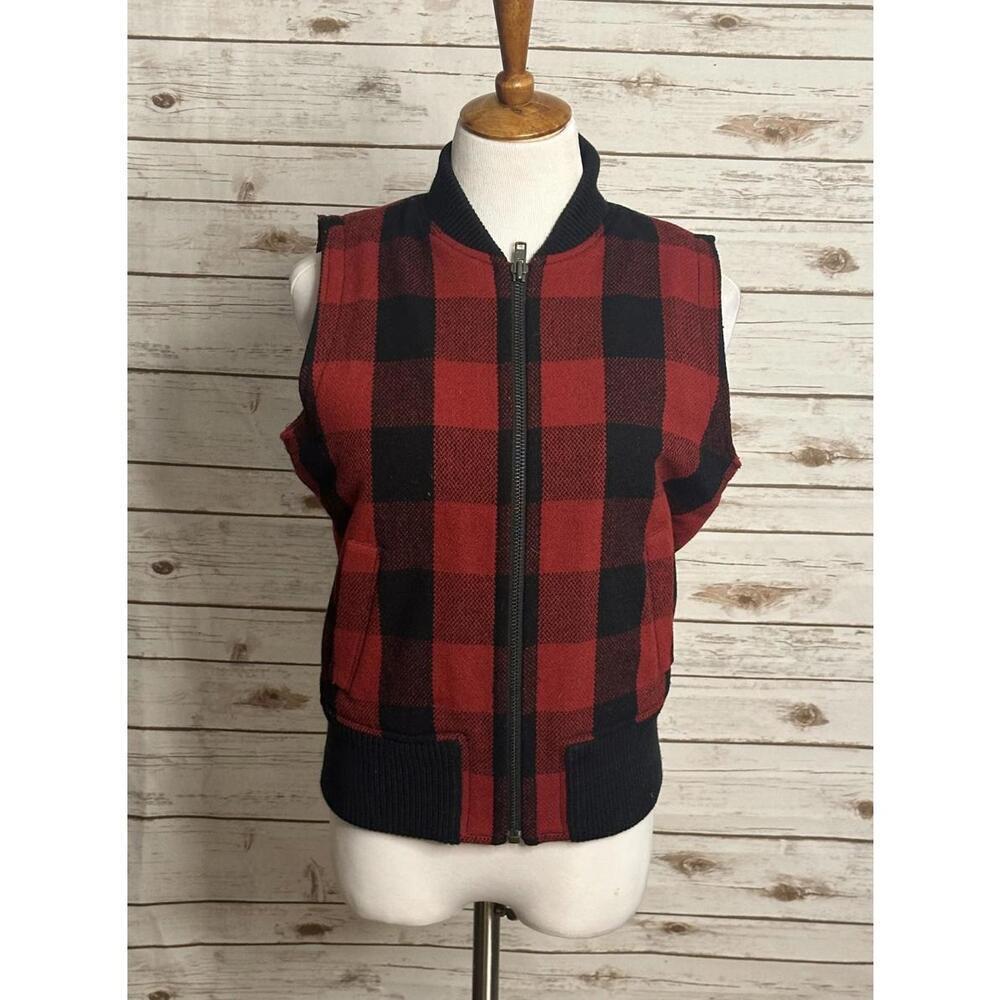 Madewell wool buffalo plaid sherpa fleece lined full zip vest Size Medium